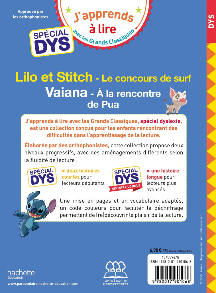 Disney - Lilo et Stitch - Le concours de surf / Vaiana - A la rencontre de Pua - Spécial (dyslexie) - Isabelle Albertin - HACHETTE EDUC