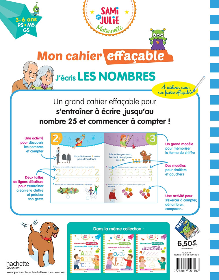 Sami et Julie Maternelle - Mon cahier effaçable - J'écris les nombres (3-6 ans) -  Hachette Education - HACHETTE EDUC