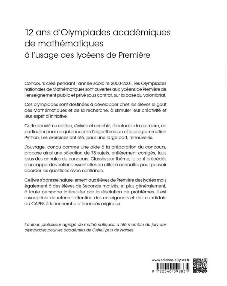 12 ans d'Olympiades académiques de mathématiques - Nicolas Fardin - ELLIPSES