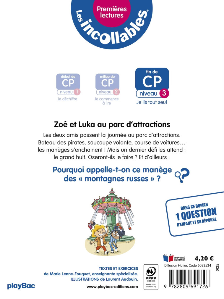 Les incollables - Premières lectures - Tome 24 -  Le parc d'attraction - Niv. 3 - Marie Lenne-Fouquet - PLAY BAC