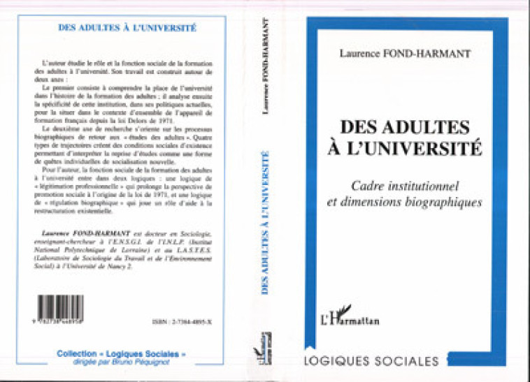 DES ADULTES À L'UNIVERSITÉ - Laurence Fond-Harmant - L'HARMATTAN