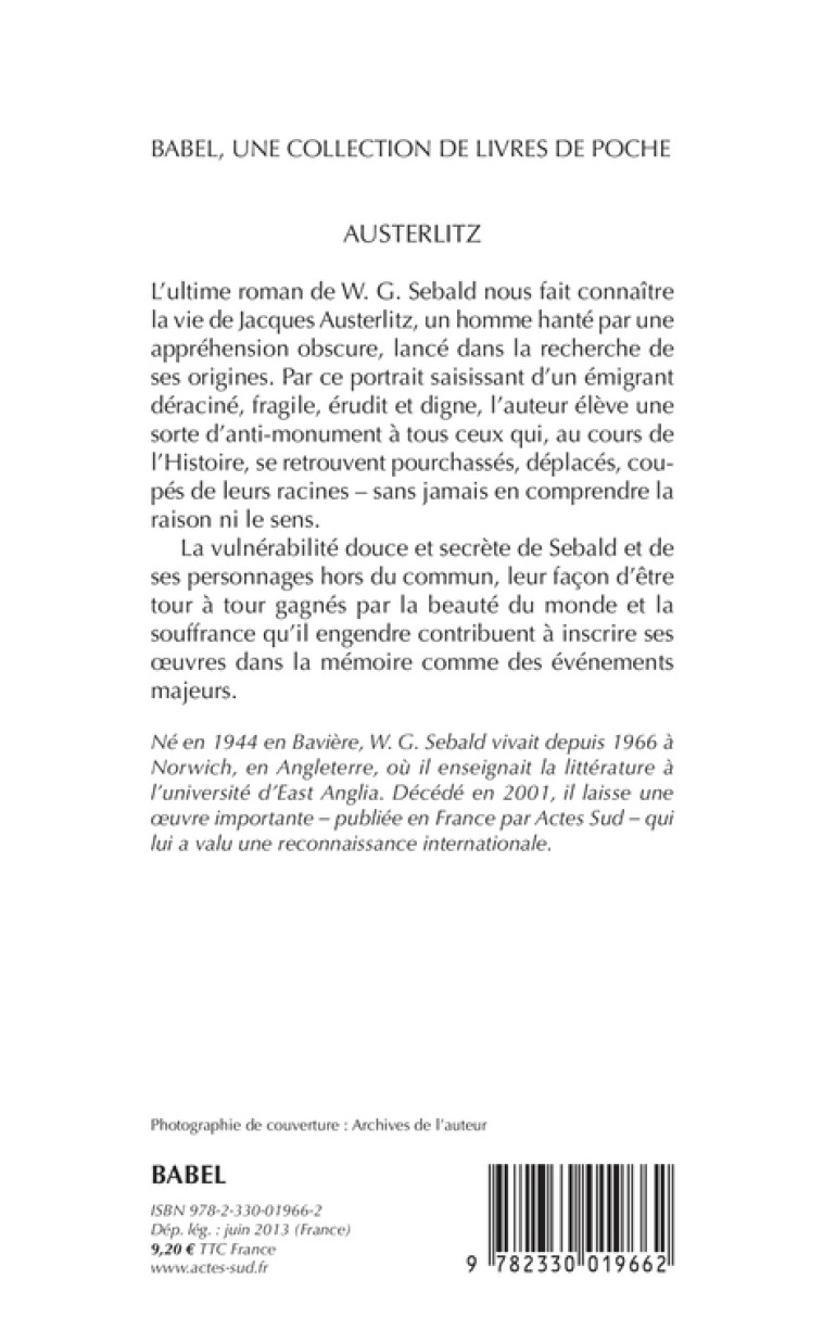 Austerlitz - W. G. Sebald - ACTES SUD