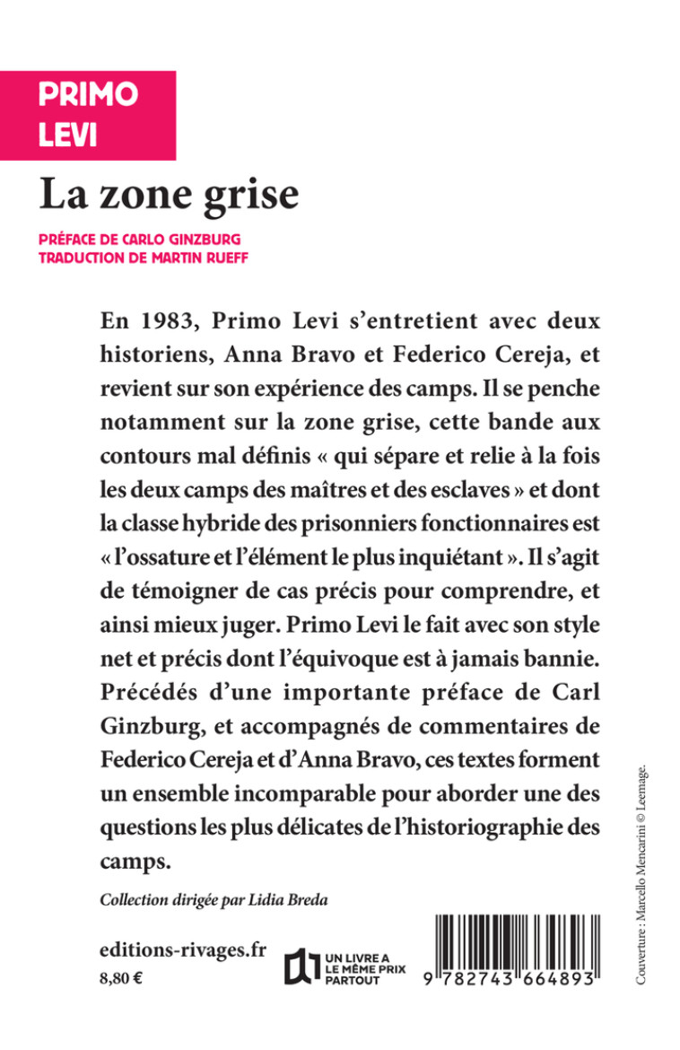 La zone grise - Primo Levi - RIVAGES