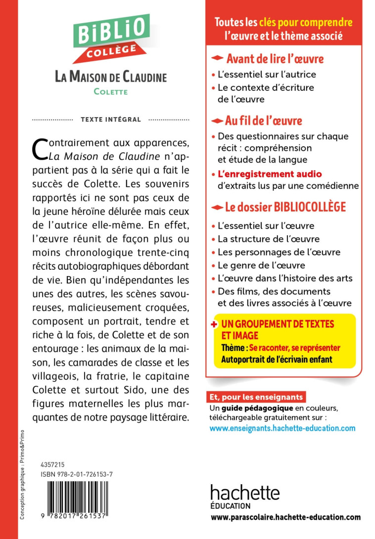 Bibliocollège - La maison de Claudine, Colette -  Colette - HACHETTE EDUC