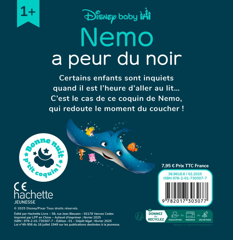 DISNEY BABY - Bonne nuit, p'tit coquin ! - Nemo a peur du noir - XXX - DISNEY HACHETTE