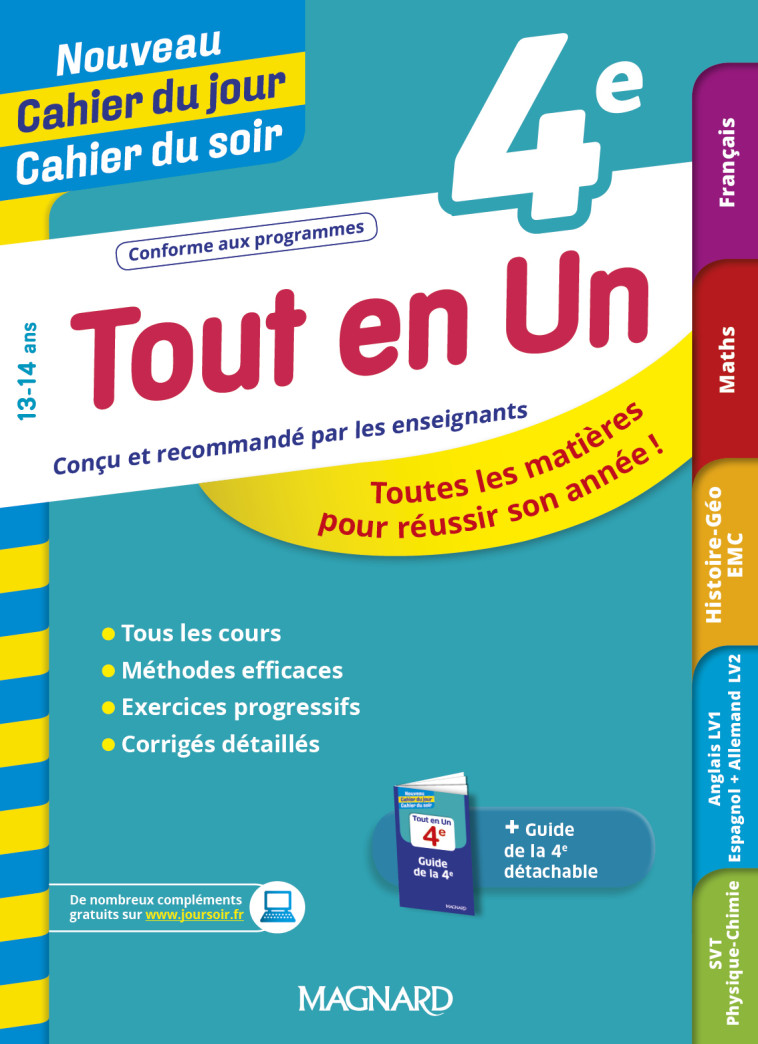 Tout en Un 4e - Leçons, méthodes et exercices - Nouveau Cahier du jour Cahier du soir - Patrick Rasset - MAGNARD