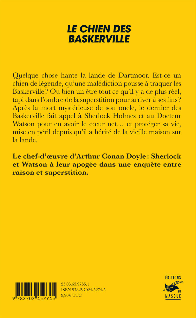 Le Chien des Baskerville (Collection Le meilleur du Masque) - Arthur Conan Doyle - ED DU MASQUE